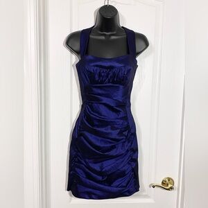Y2K Cache Cut Out Back Ruched Mini Dress Iridescent Midnight Blue Size 2